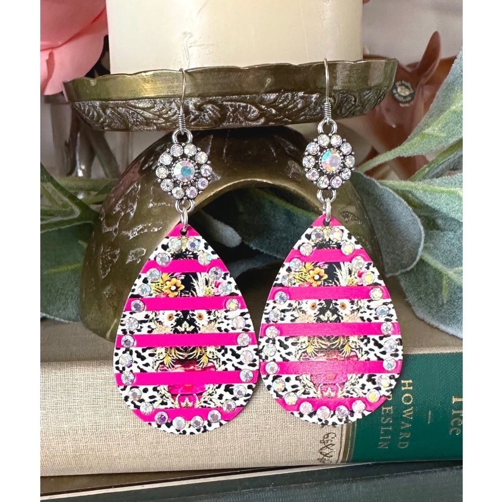 Pink rhinestone teardrop earrings